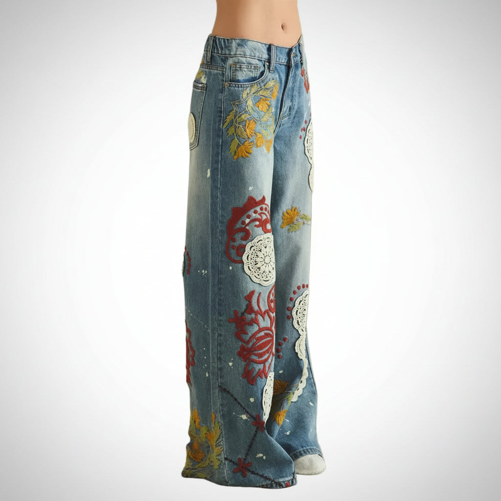Oli & Hali Embroidered Wide Leg Jeans