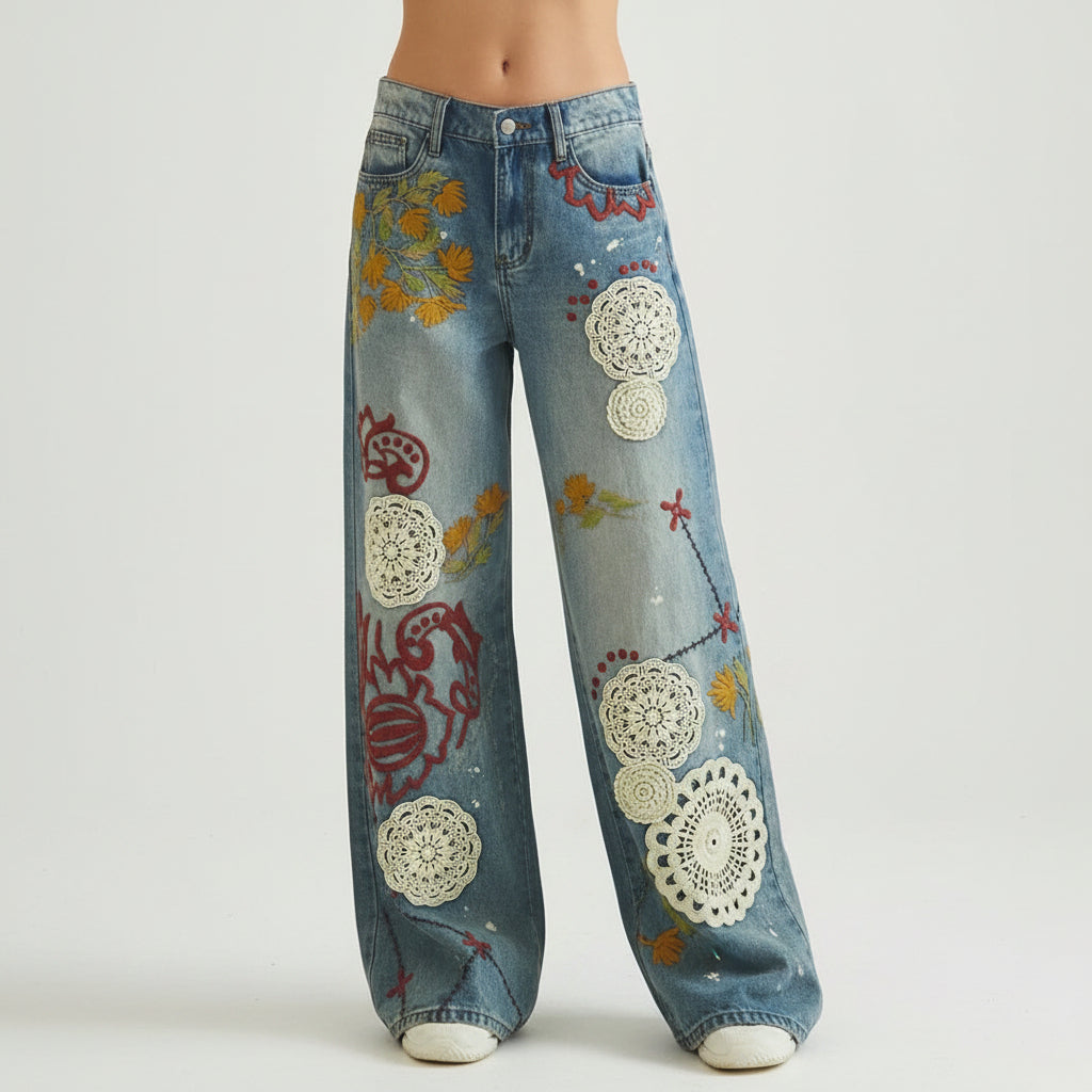 Oli & Hali Embroidered Wide Leg Jeans
