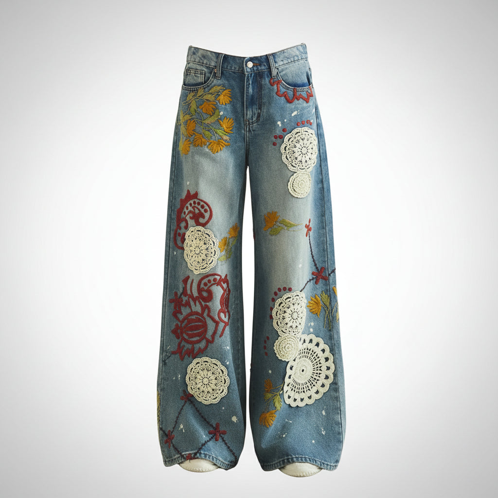 Oli & Hali Embroidered Wide Leg Jeans