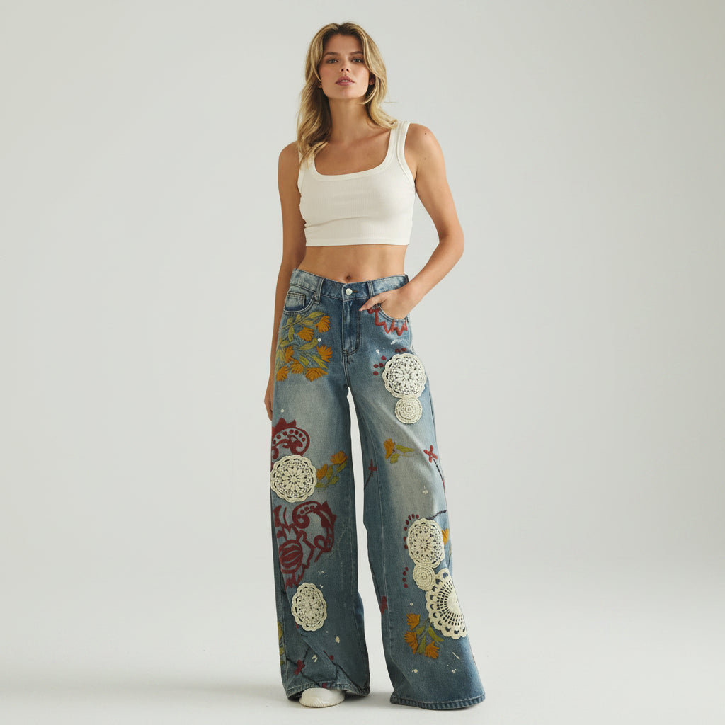 Oli & Hali Embroidered Wide Leg Jeans