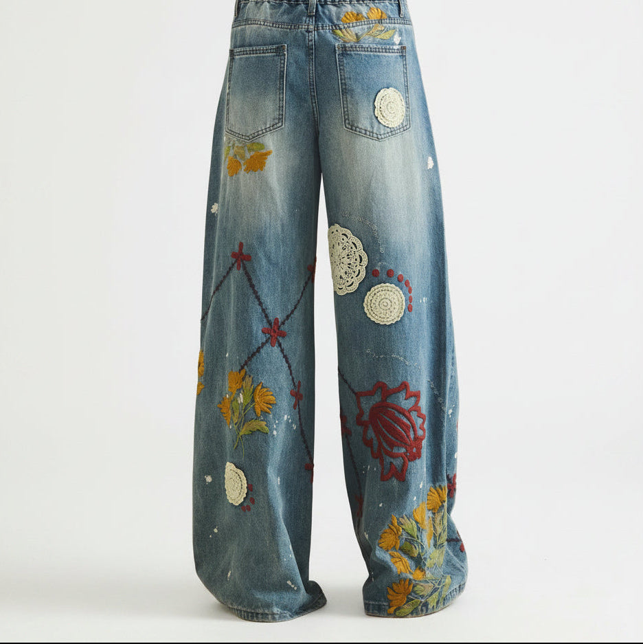 Oli & Hali Embroidered Wide Leg Jeans