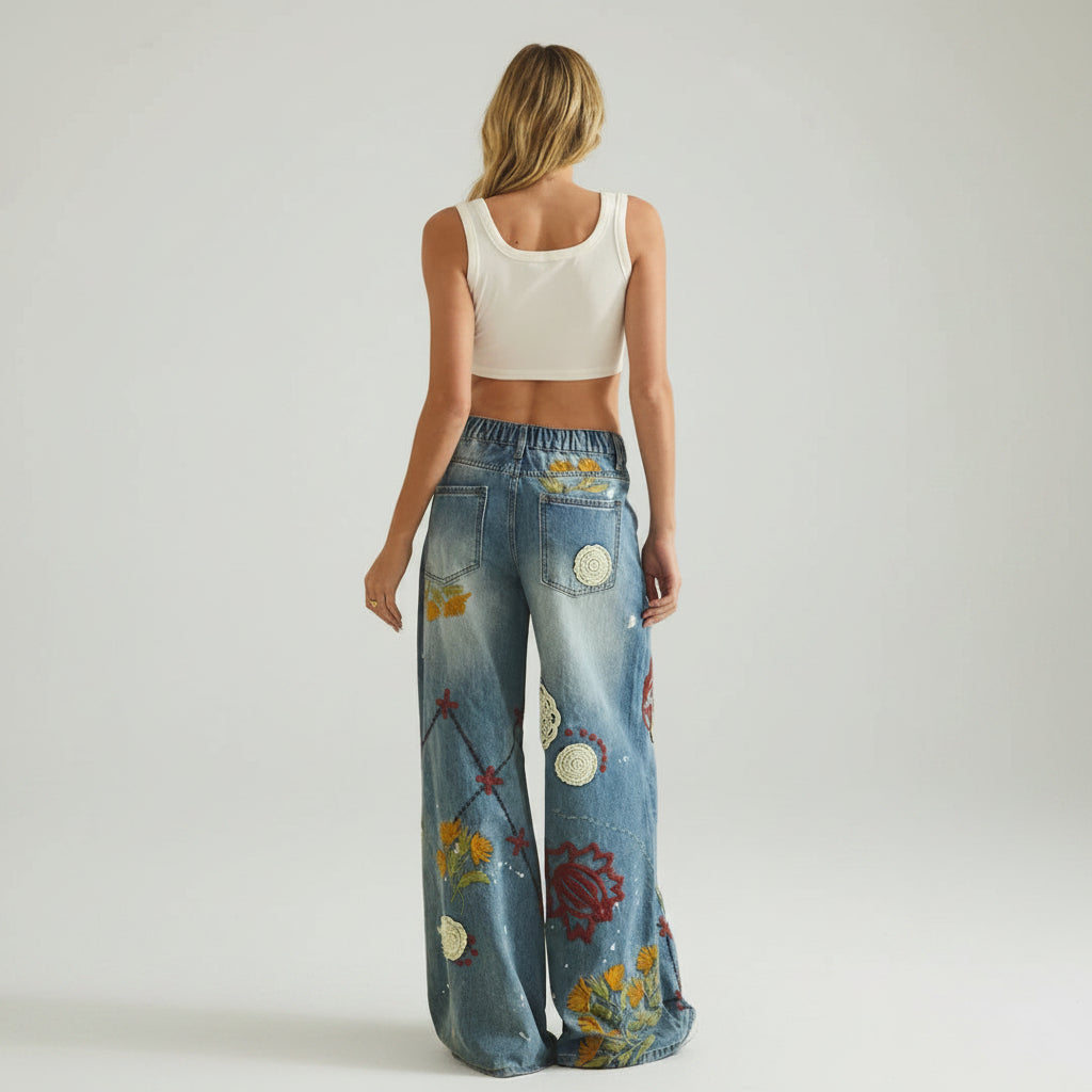 Oli & Hali Embroidered Wide Leg Jeans