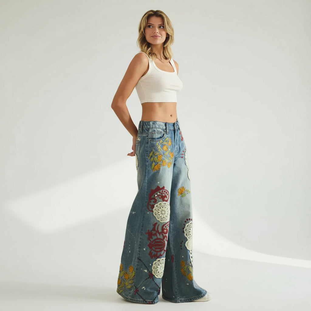Oli & Hali Embroidered Wide Leg Jeans