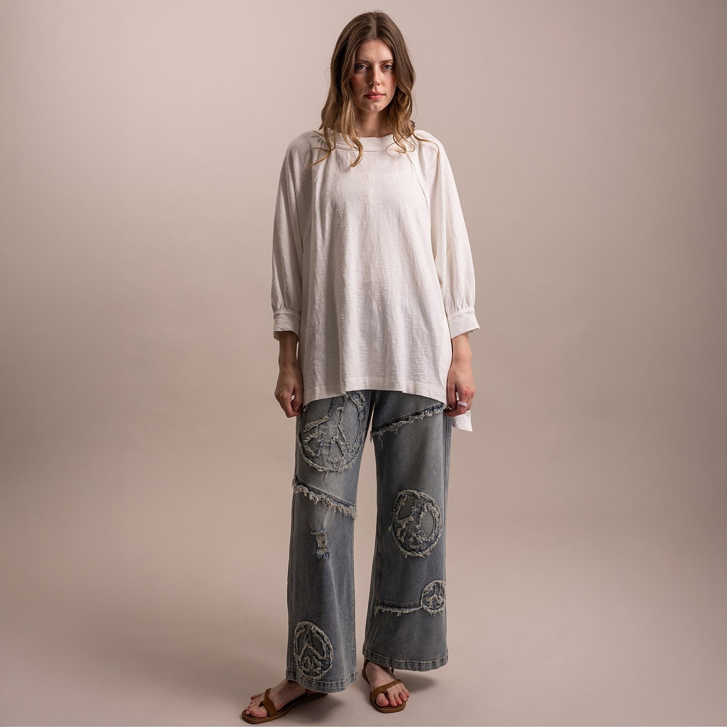 Bluevelvet Peace Patch Wide-Leg Denim Pants