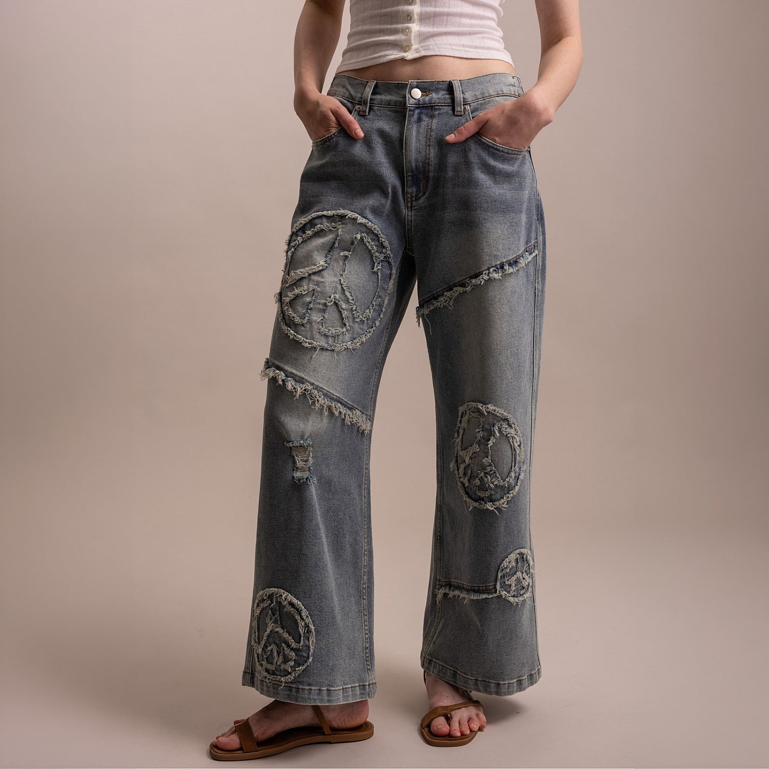 Bluevelvet Peace Patch Wide-Leg Denim Pants