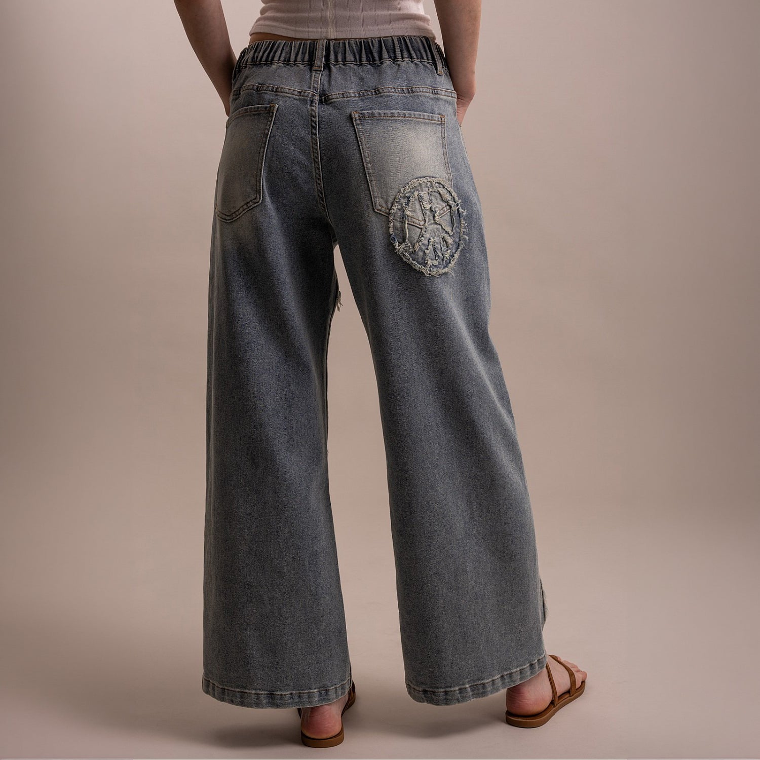 Bluevelvet Peace Patch Wide-Leg Denim Pants