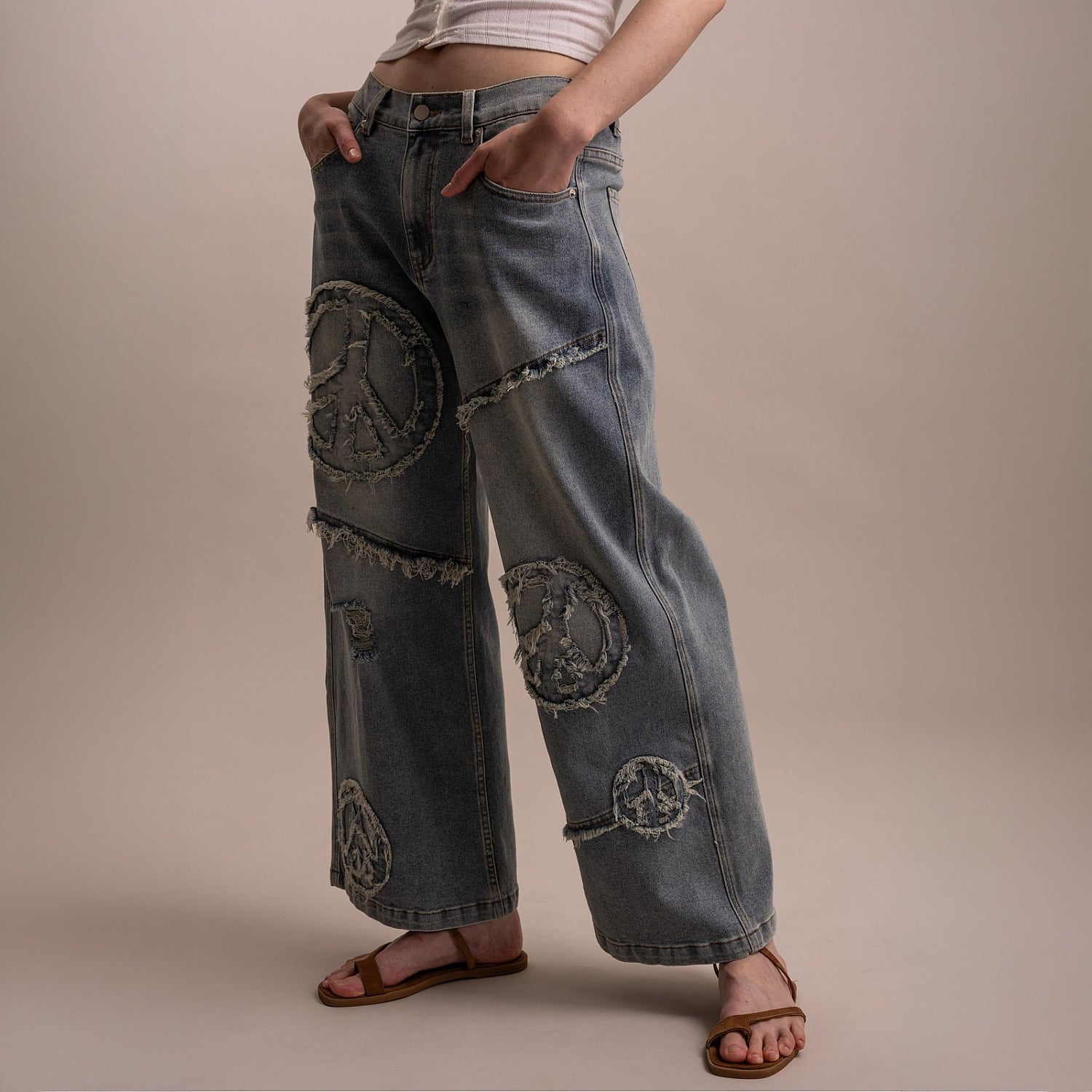 Bluevelvet Peace Patch Wide-Leg Denim Pants