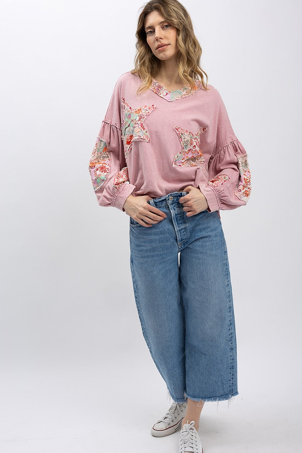 Boho Patchwork Top - Relaxed Fit Cotton Contrast Print Shirt