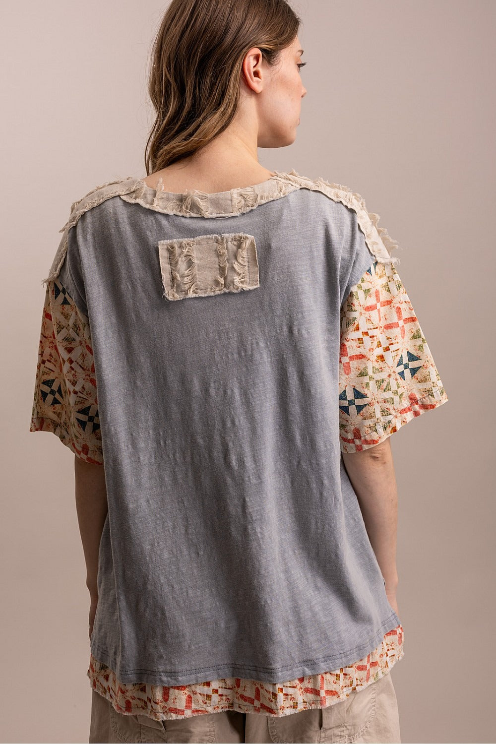Bluevelvet Floral Patchwork V-Neck Top