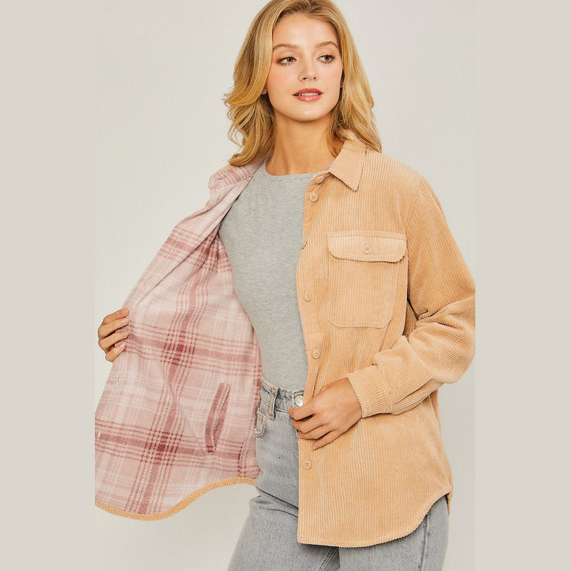 Ditch your two jackets and get one that's twice as nice! With the Women's Corduroy Reversible Button-Down Jacket, the choice is yours–one solid camel color or one with some pattern.