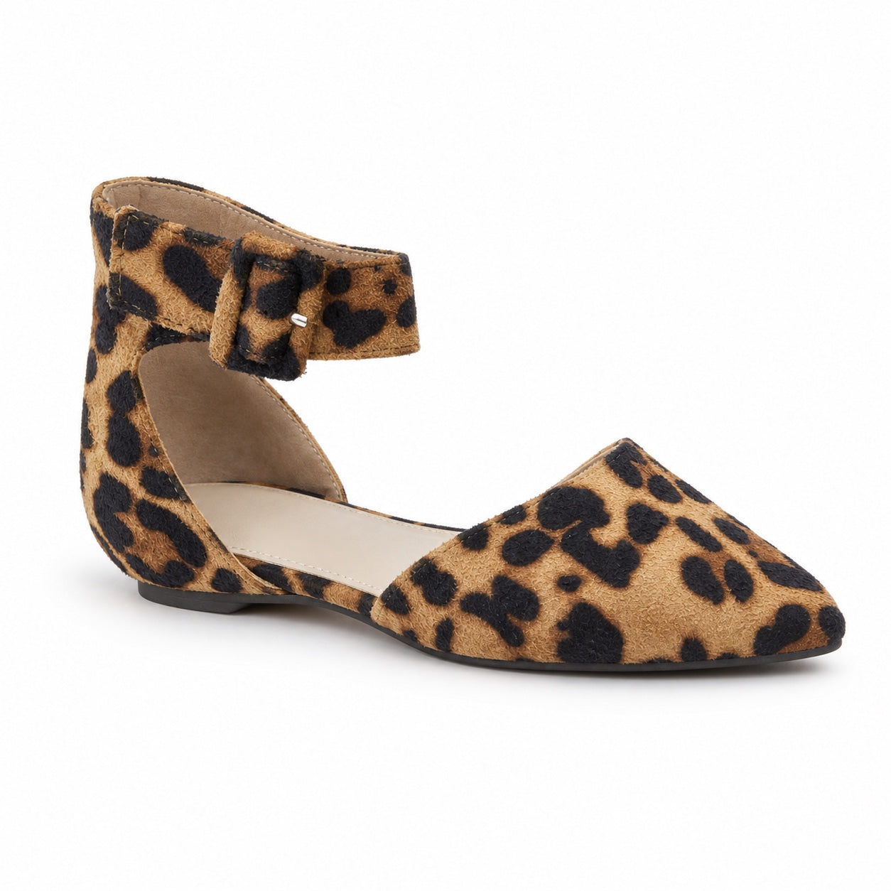 Faryl Robin Leopard Ankle-Strap Pointed-Toe Flats