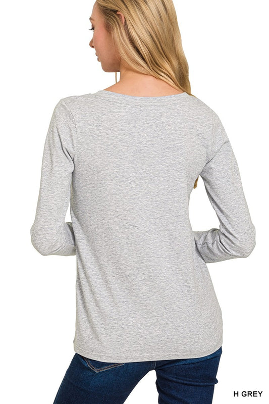 Cotton V-neck Long Sleeve T-shirt