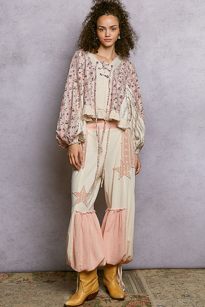 V-Neck Floral Woven Top with Ruffle Hem