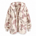 Hem & Thread sherpa camo cardigan in cream and pink, open front with front pockets on white background
