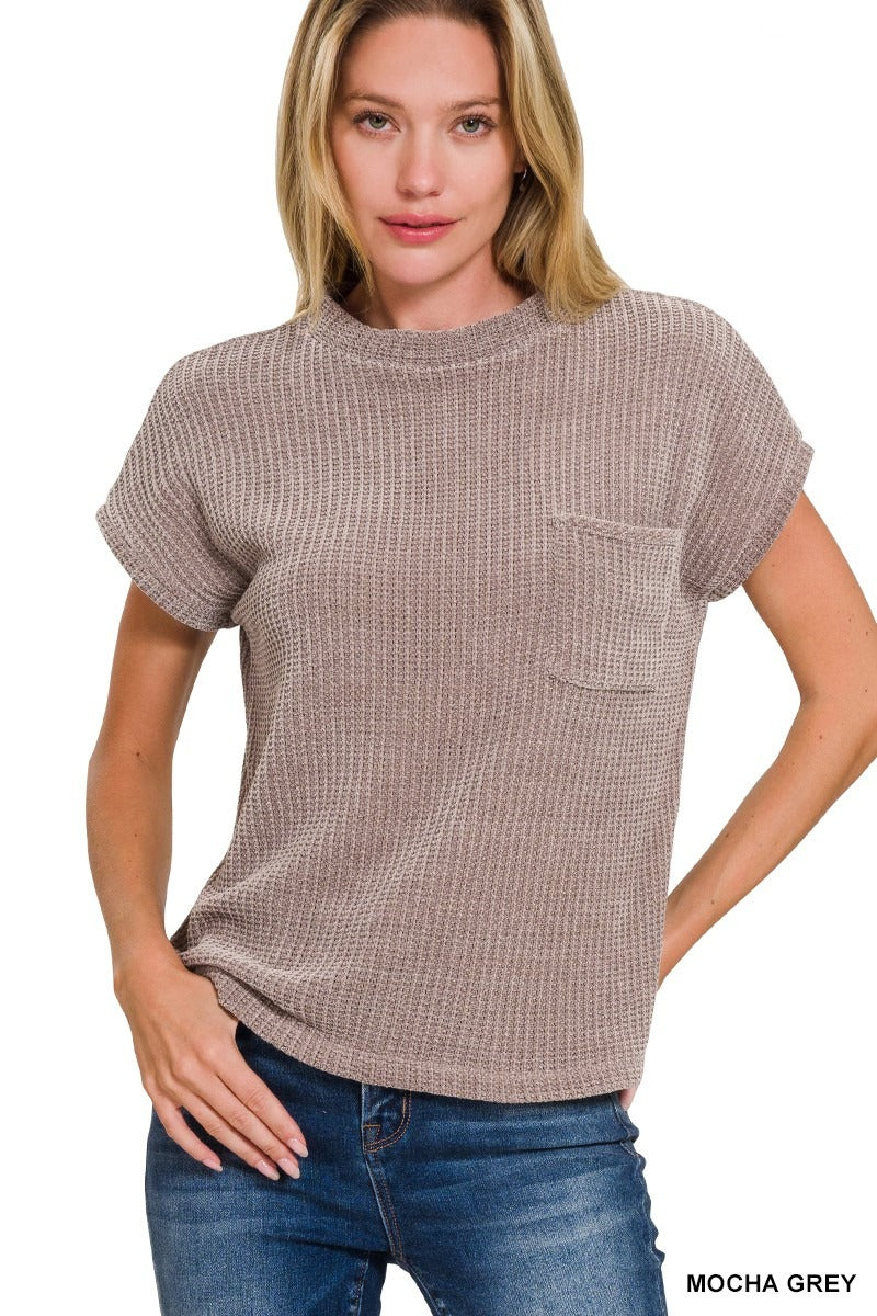 Chenille Waffle Short Sleeve Sweater