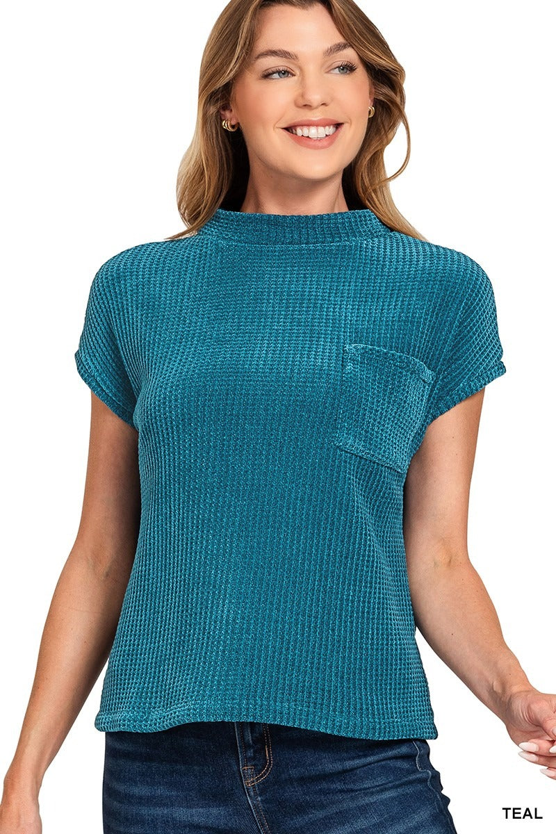 Chenille Waffle Short Sleeve Sweater