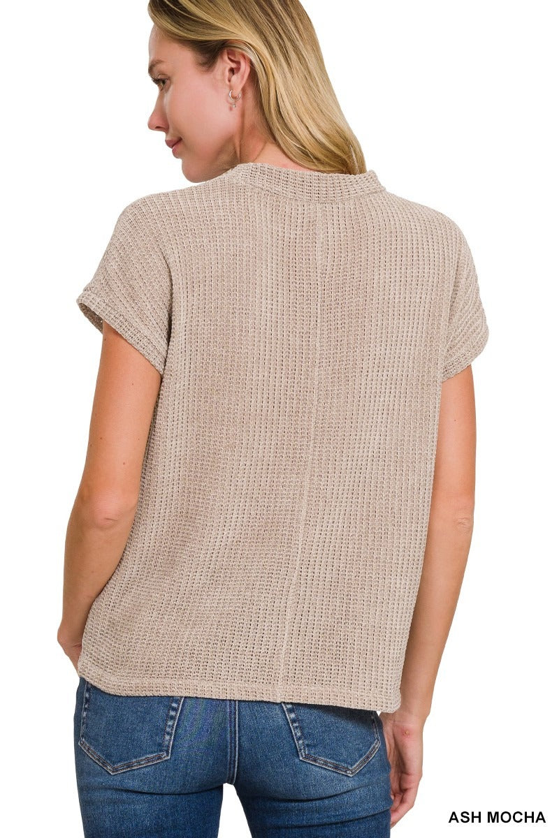 Chenille Waffle Short Sleeve Sweater