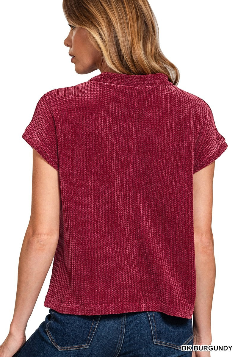 Chenille Waffle Short Sleeve Sweater