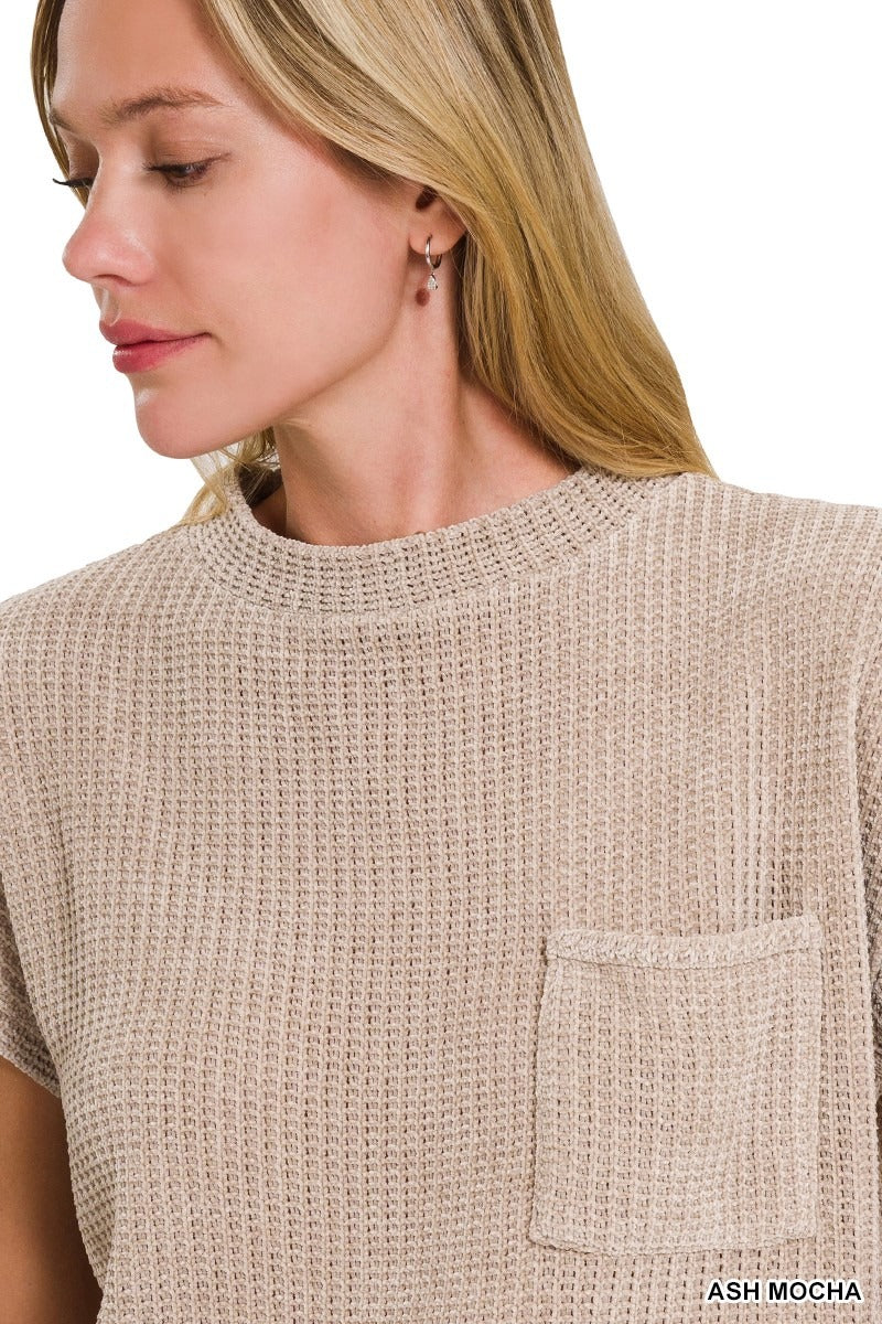 Chenille Waffle Short Sleeve Sweater