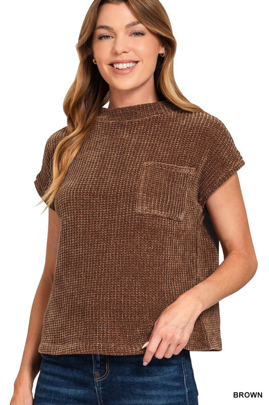 Chenille Waffle Short Sleeve Sweater