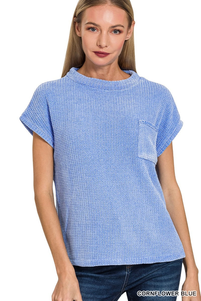 Chenille Waffle Short Sleeve Sweater