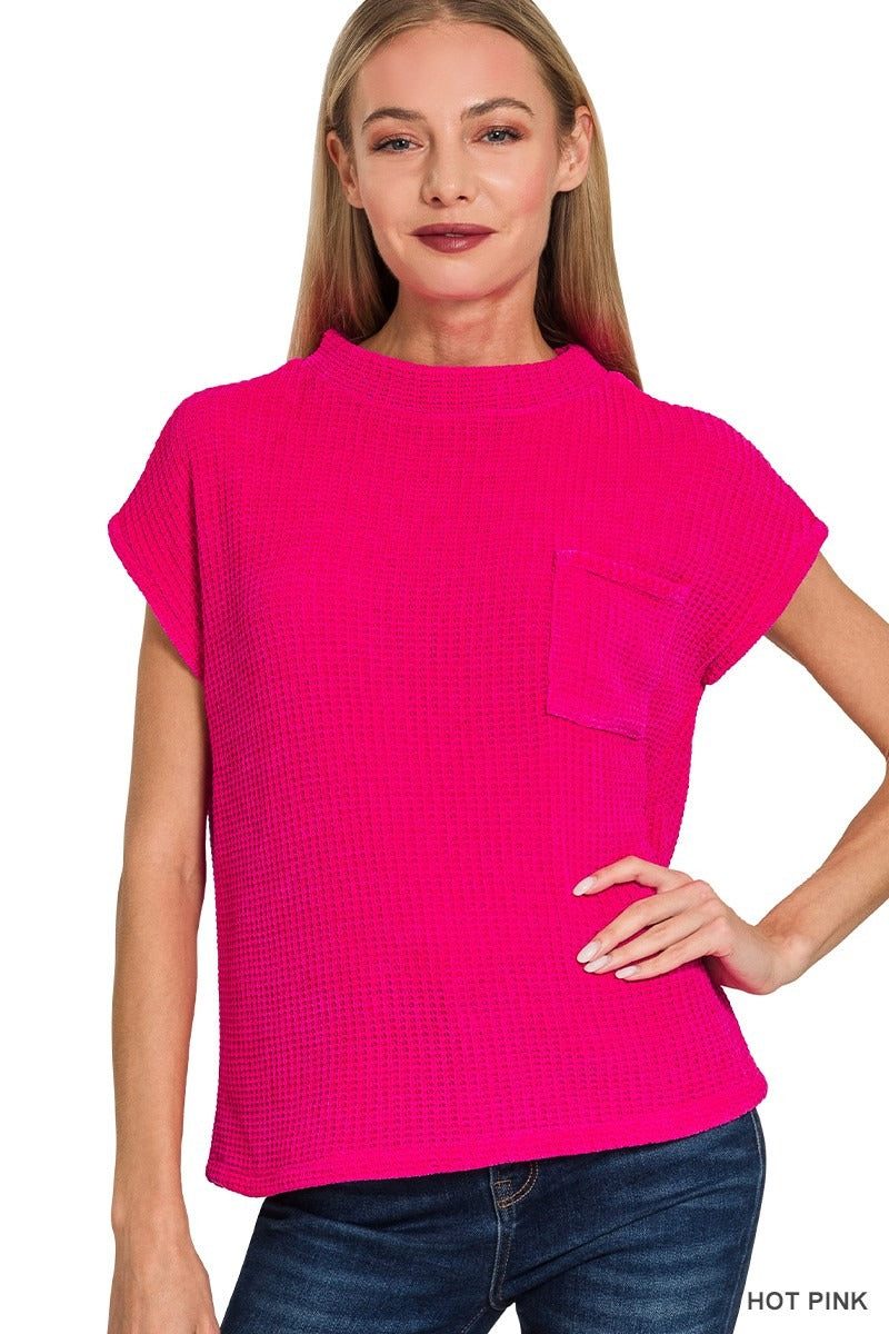 Chenille Waffle Short Sleeve Sweater