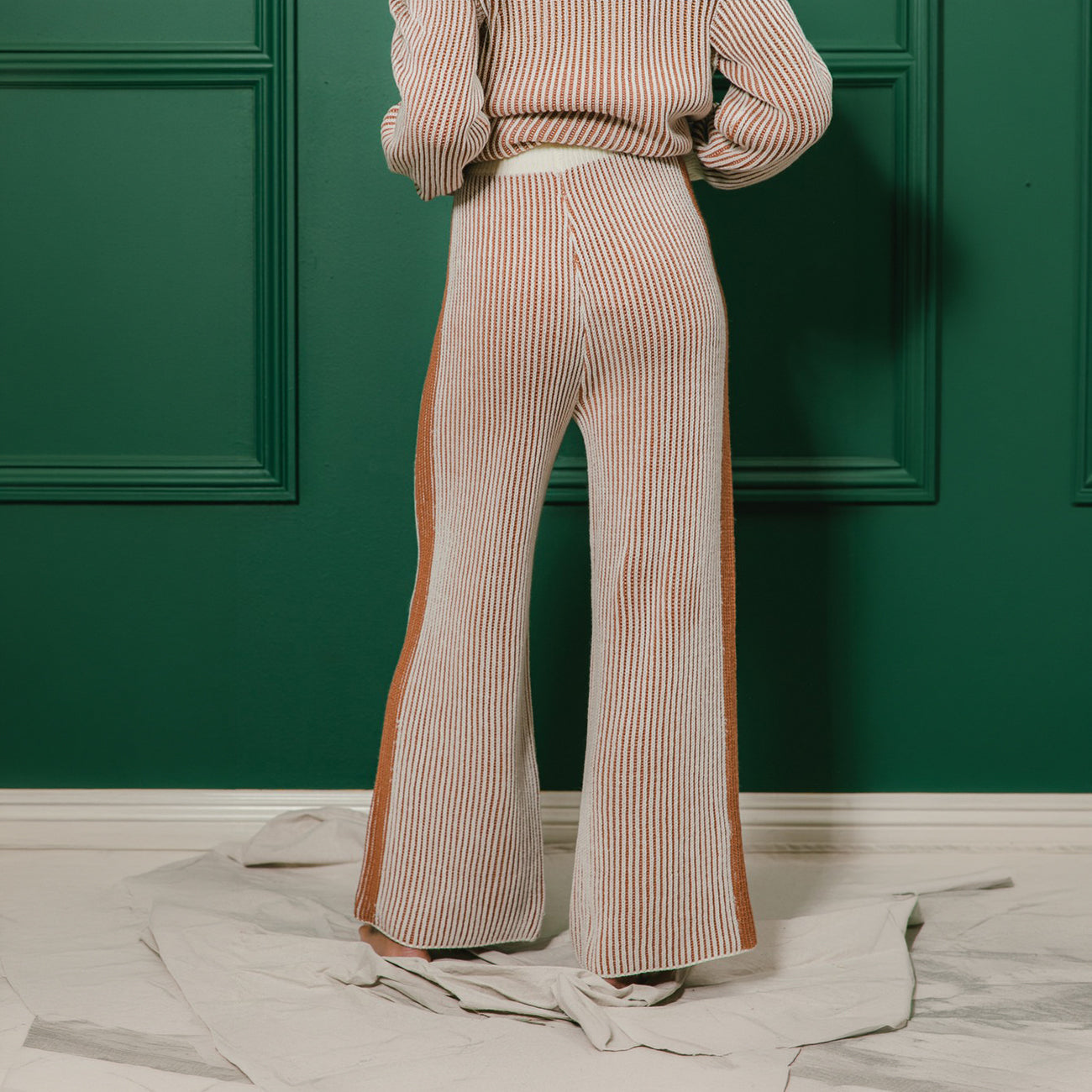 BiBi Two-Tone Ribbed Sweater and Wide Leg Pants Set