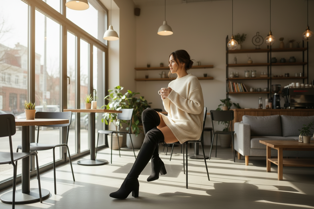 Women's Over-The-Knee Thigh-High Boots - Block Heel Tall Boots