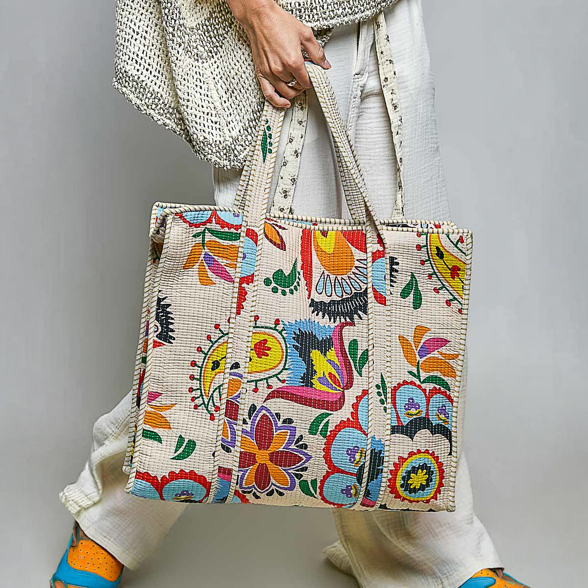 POL Clothing women's Cream Multi bohemian-print tote carried over the shoulder