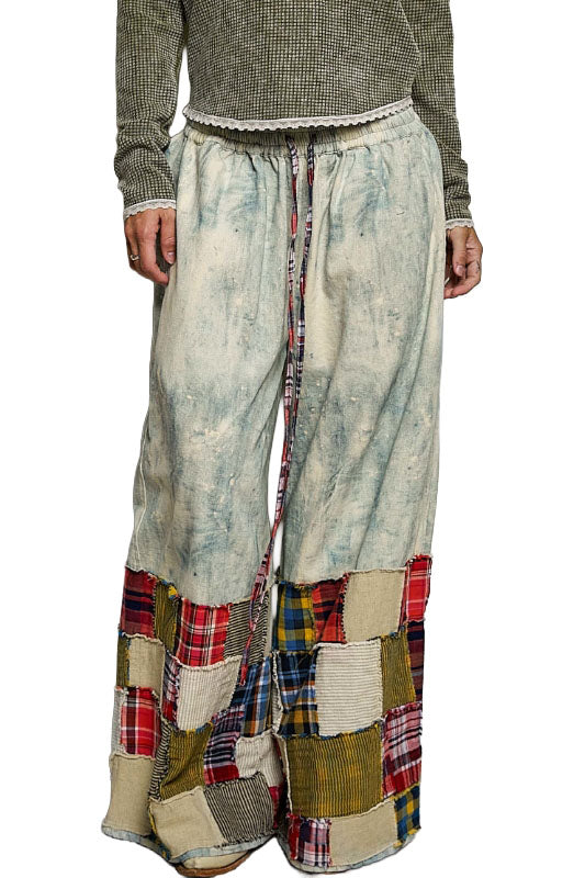 POL Light Denim Blue Patchwork Wide-Leg Pants