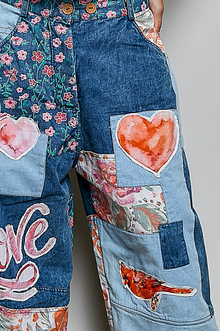 POL Clothing POL Patchwork Wide-Leg Denim Pants - Denim Multi styled for a western spring festival outfit