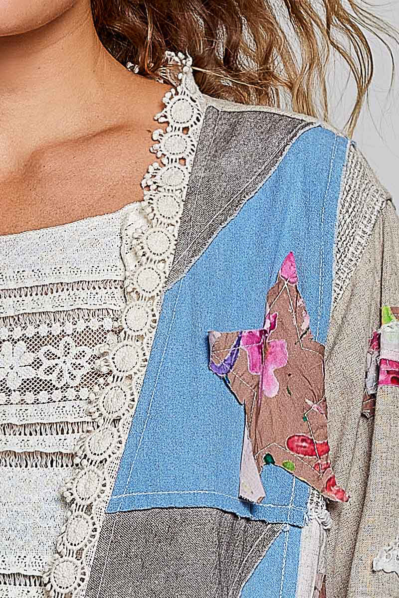POL Clothing mixed fabric open front duster cardigan detail view 11
