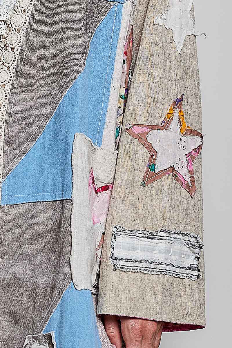 POL Clothing patchwork cardigan with pink floral lining and pockets view 12