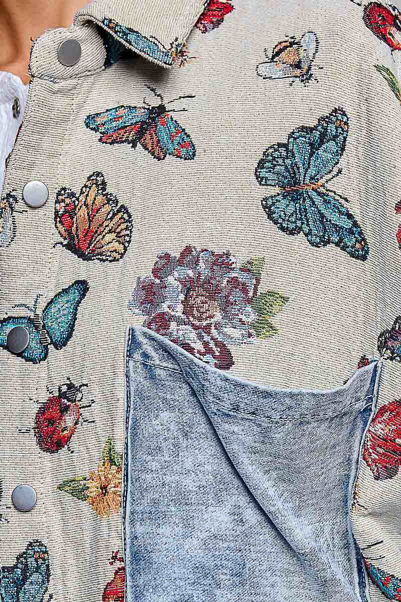 POL Clothing women's Almond Multi jacket denim-look patch pocket detail
