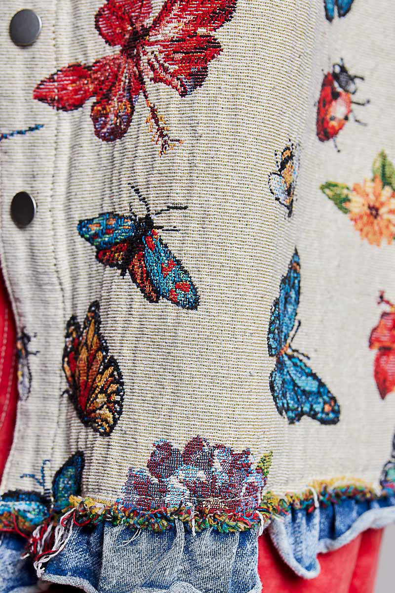 POL Clothing women's Almond Multi jacket butterfly floral tapestry texture detail