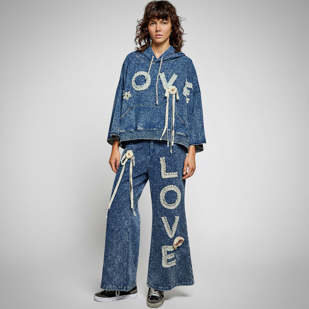 POL Clothing Love Vintage Wash Crochet Lace Hoodie