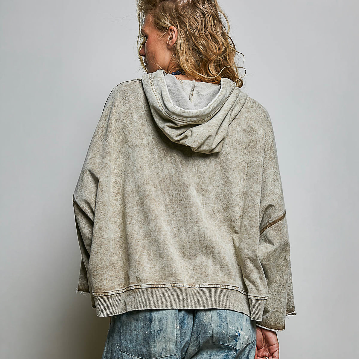 POL Clothing Love Vintage Wash Crochet Lace Hoodie