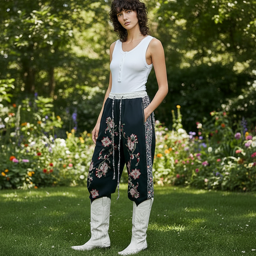 Black wide leg pants styled with model in relaxed outdoor setting - BellanBlue
