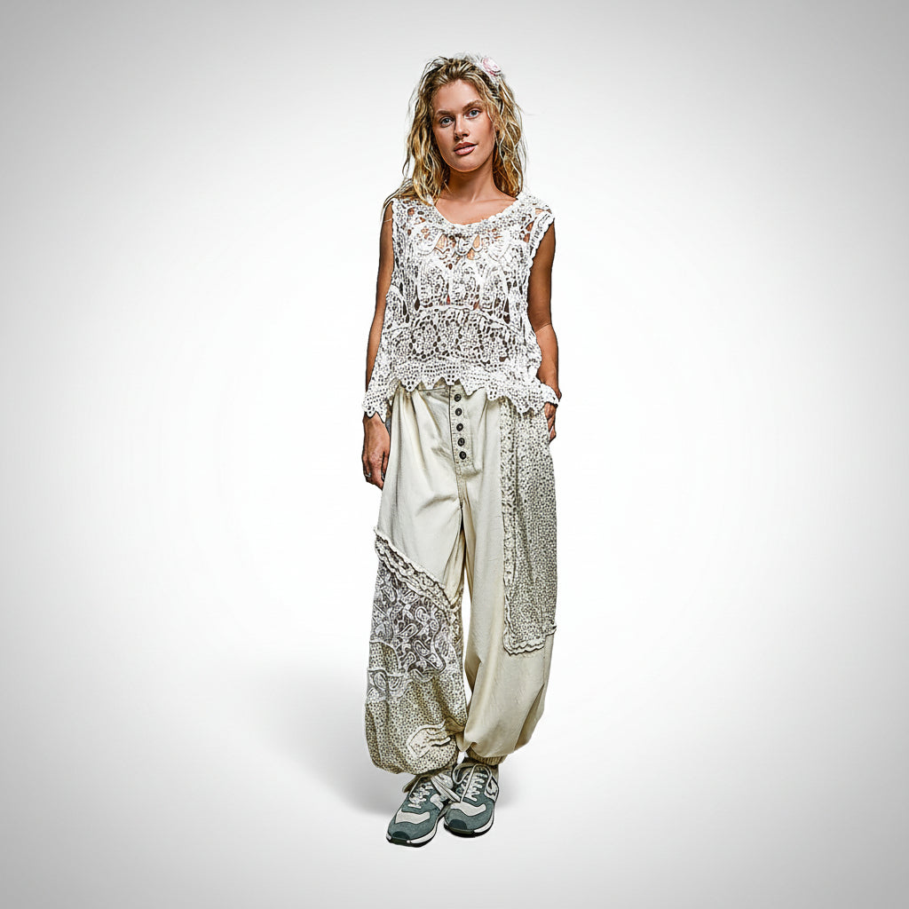 POL Crochet Lace Neck Cropped Top