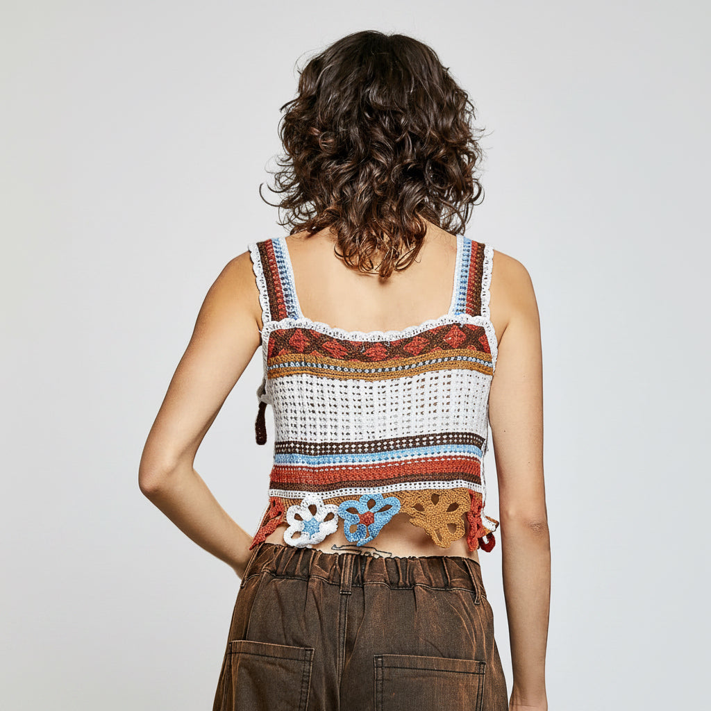 POL Crochet Dangle Sleeveless Top in Multicolor