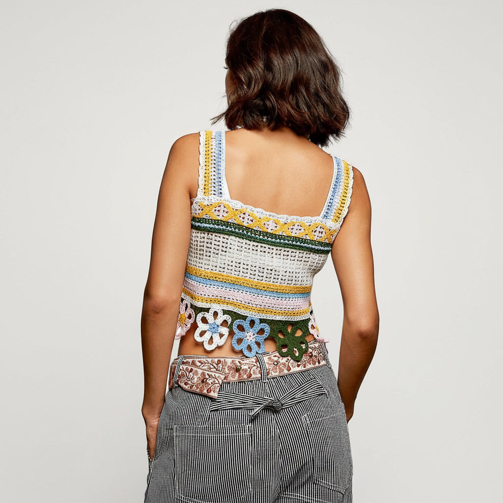 POL Crochet Dangle Sleeveless Top in Multicolor