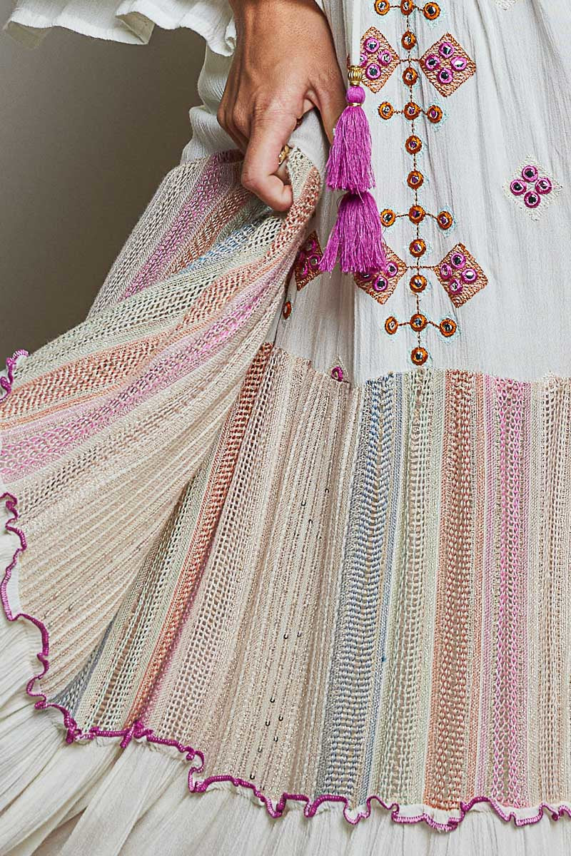 POL Embroidered Tiered Maxi Dress in Ivory Multi