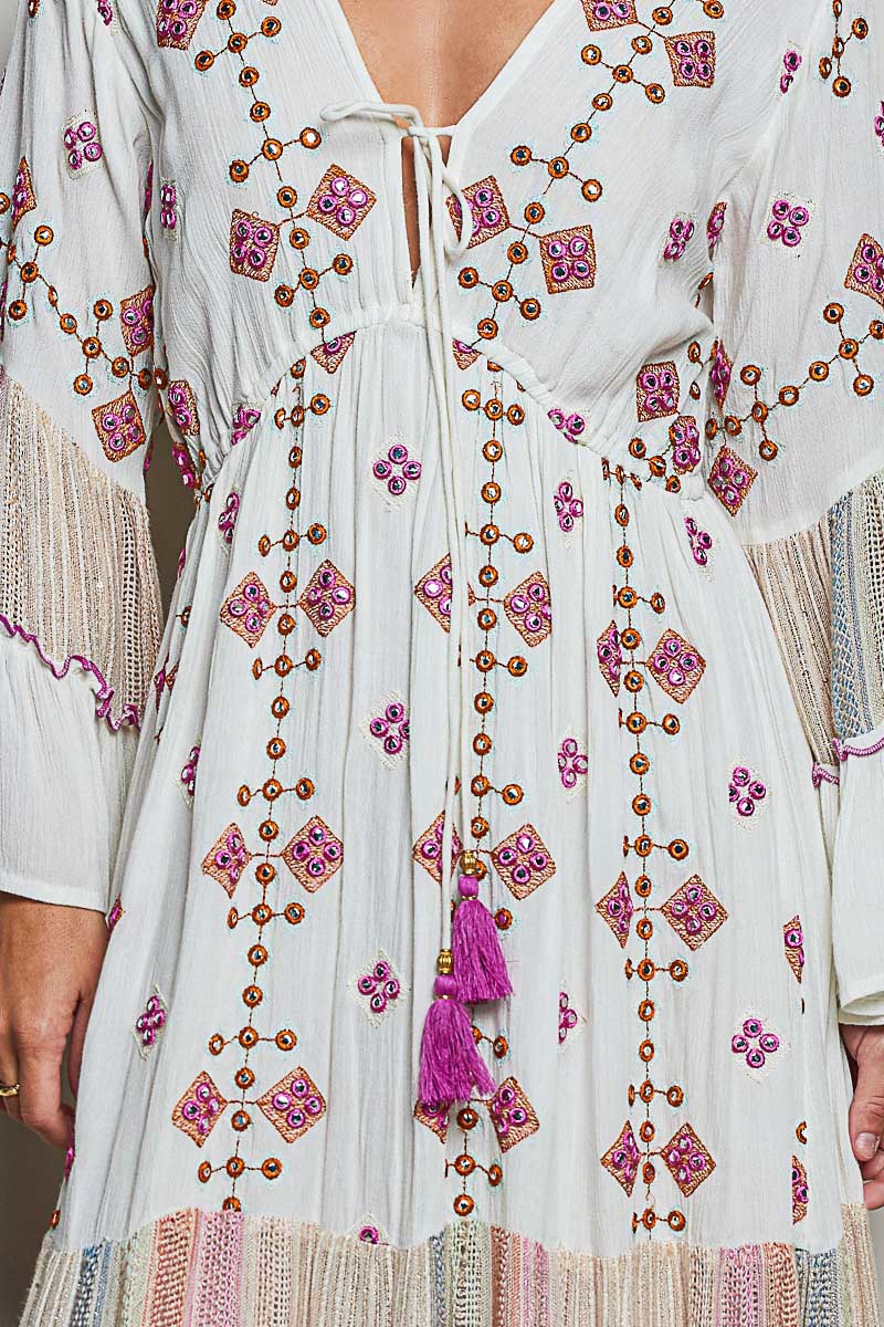 POL Embroidered Tiered Maxi Dress in Ivory Multi