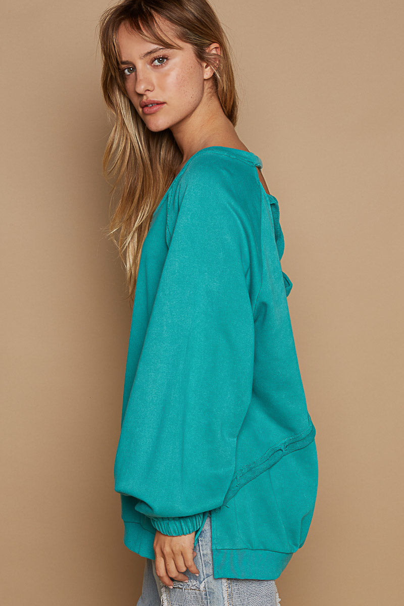 Criss-Cross Back Black Sweatshirt – Relaxed Fit Cozy Women's Top
