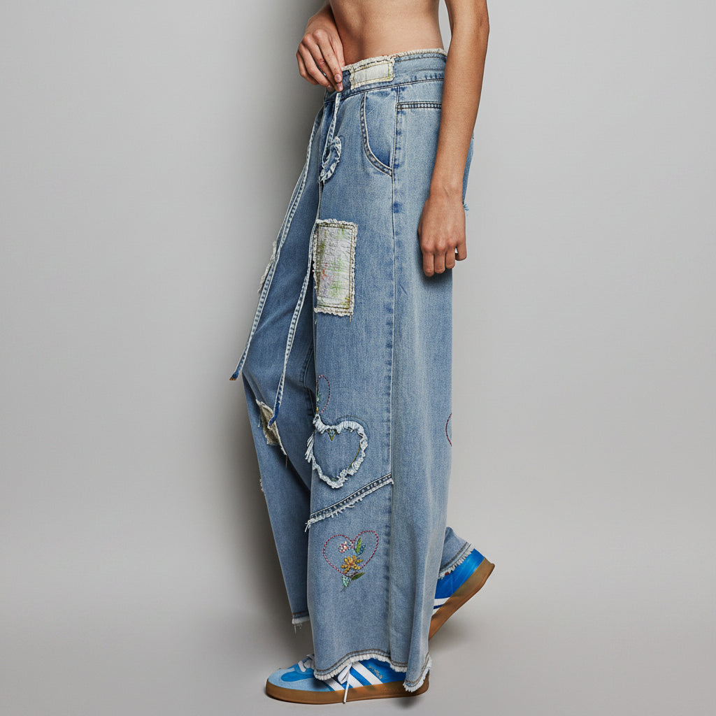 POL Patchwork Wide-Leg Denim Pants | BellanBlue
