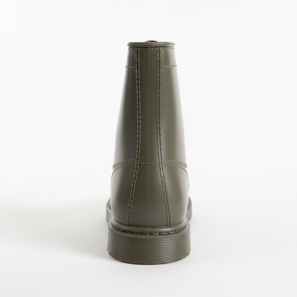 Green leather boot on a white background