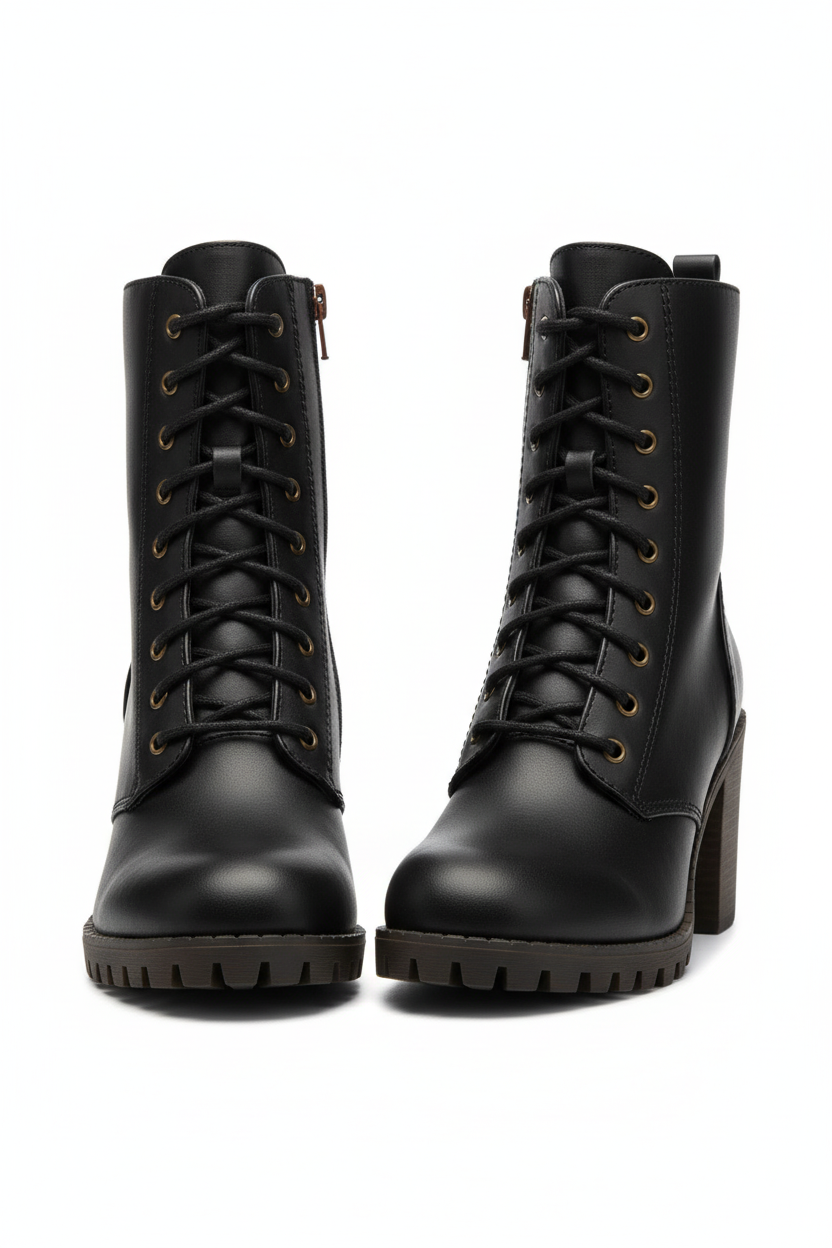 Black Combat Boots - Front View