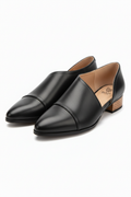Beast Black D'Orsay cutout flats with cap-toe seam and pointed toe, pair view on white
