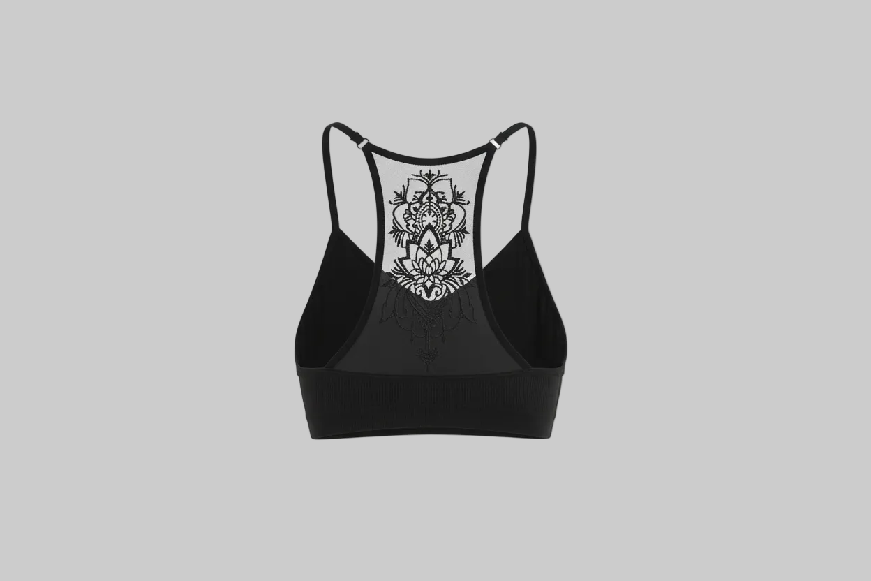Black Racerback Bralette - Ghost Mannequin Back View Corrected