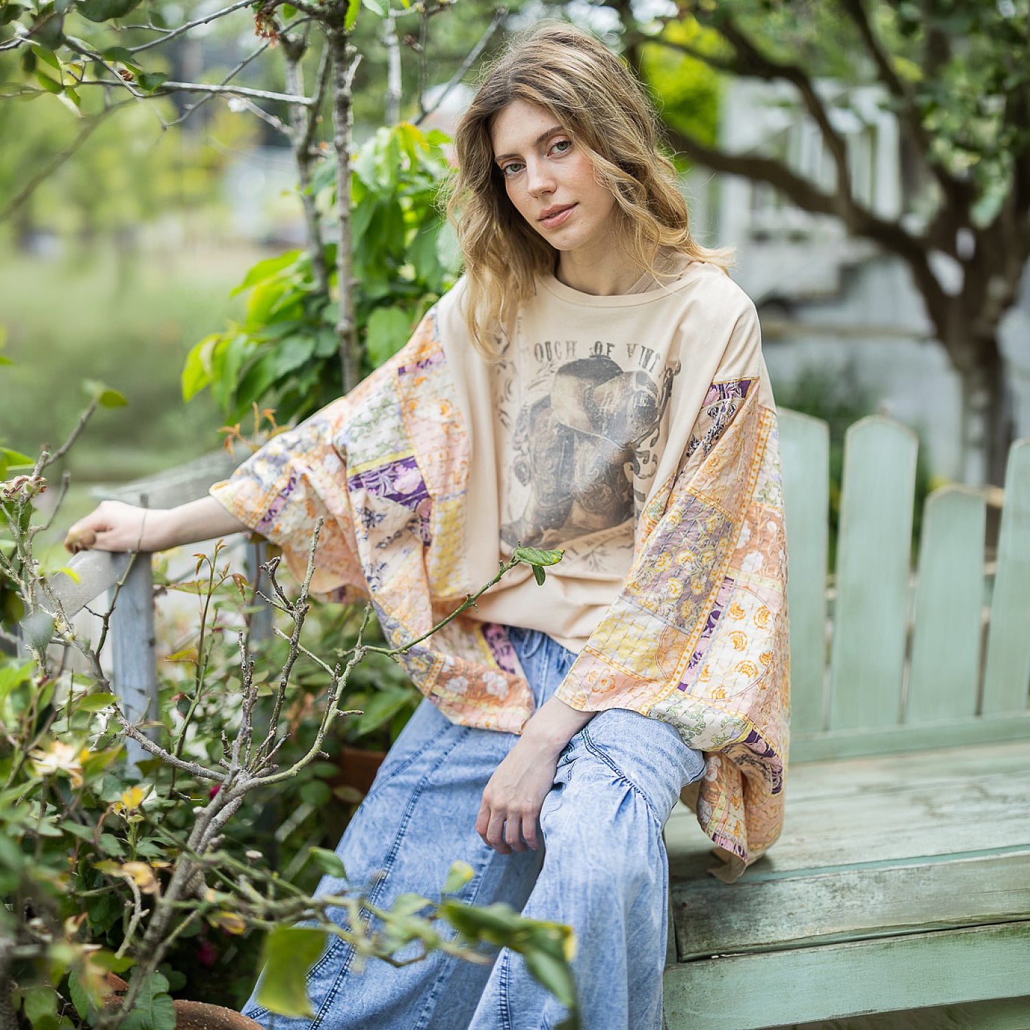 Bluevelvet Cowgirl Graphic Quilted Patchwork Top